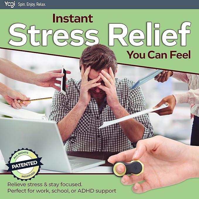 Yogi Fidget Toy – Silent Sensory Spinner for Adults & Kids – Stress Relief Fidgets for ADHD, Anxiety – Fidget Toys for Adults – Includes 5 Finger-Fit Rings – Work, School & Travel – 2-Pack