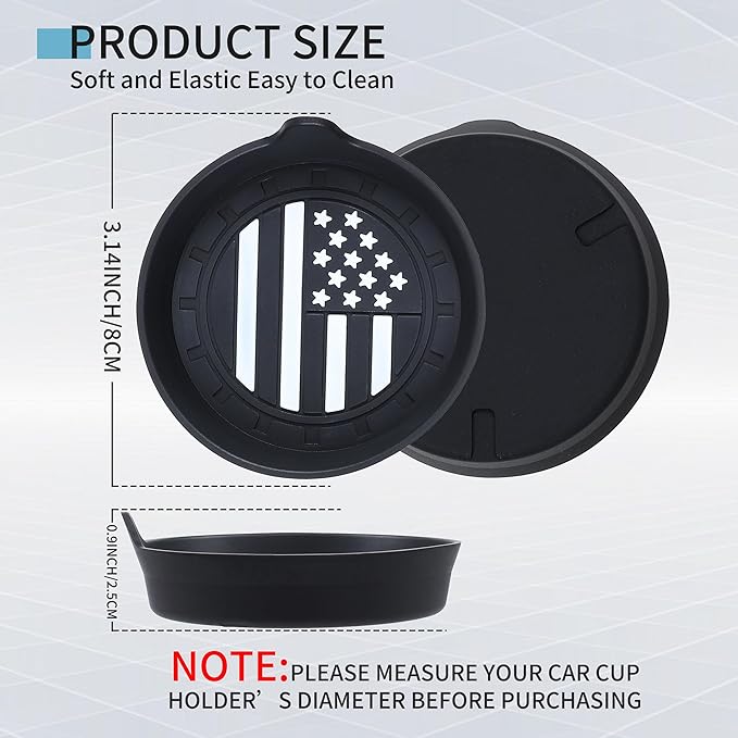 Amooca Car Cup Coaster Universal Non-Slip Silicone Cup Holder Insert Car Interior Accessories for Drink American Flag US Flag 4 Pack Black