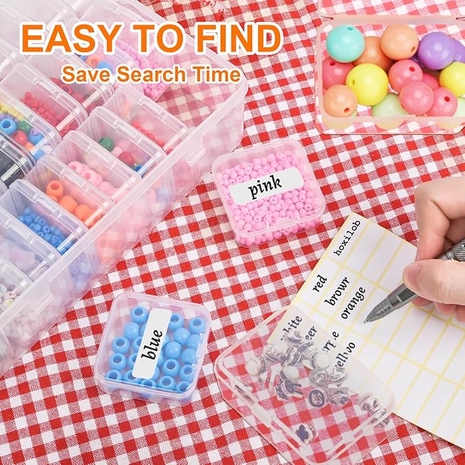 46Pcs Bead Organizer Set, Premium Small and Medium Clear Plastic Storage Boxes for Jewelry Making Crafts Screws Seeds DIY Bracelets Diamond Small Parts, Stackable Containers with Hinged Lid and Labels