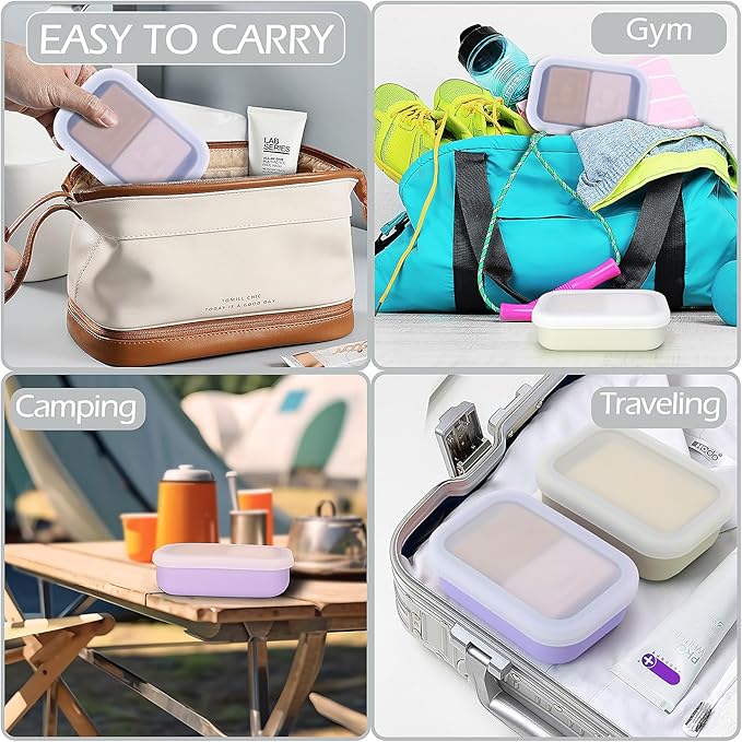 Travel Soap Dish with Lid, Shampoo Bar Holder, Enhanced Leakproof Soap Box,Draining Soap Bar Holder for Traveling, Camping, Outdoor, Gym, Bathroom (Clear&Offwhite)