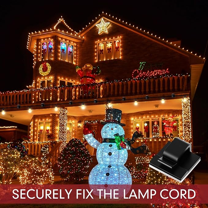 200 Pcs Outdoor Light Clips Adhesive Cable Clips for Christmas Outdoor String Lights with Adhesive Strips Patio Decor for Wall Wire Holder for Hanging Cable Management Cord Organizer (Black)