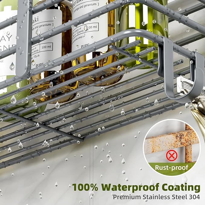 Yougai 3 Pack Shower Caddy Organizer Shelf Rack, Rustproof Corner Bathroom Storage Organization, Wall Mount Adhesive Shower Organizer With Soap Dish For Bathroom Storage&Home Decor&Kitchen-Dark Grey