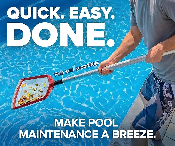 Flat Pool Skimmer Leaf Net for Inground & Above Ground Pools Cleaning // Heavy Duty Pool Leaf Skimmer Replacement Net - 17 Inch Oversized Liner Safe - Protective Rubber Edge (Pole Sold Separately)