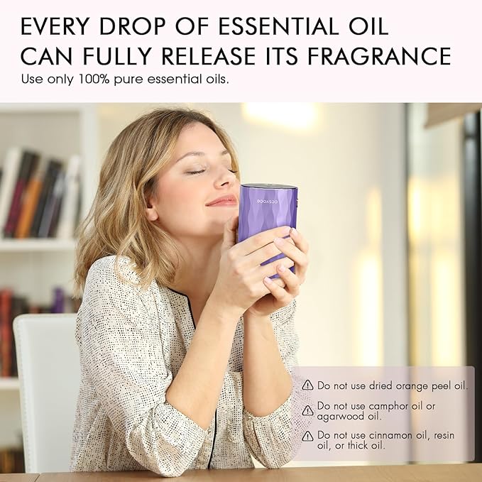 Waterless Essential Oil Diffuser - Aluminum Metal Texture, 96H Quiet Battery Nebulizer, Portable Scent Aromatherapy Diffuser with Timer & 4 Mist Levels, 20mL, Type-C for Home/Room/Car/Office