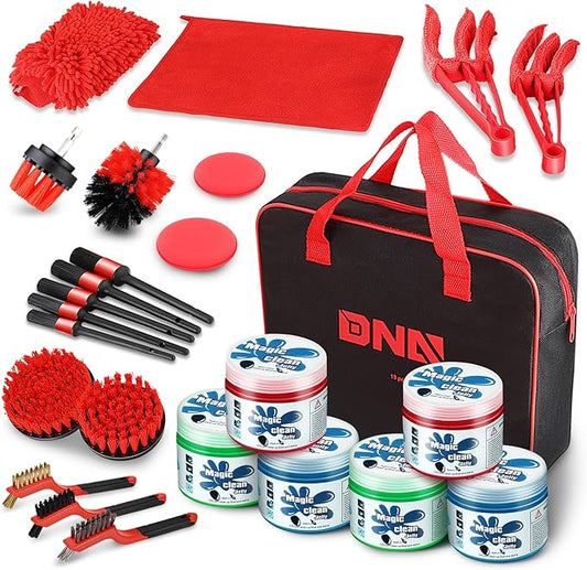 DNA Motoring 25pcs Car Detailing Brush Set, Car Detailing Kit, Interior Kit with Drill Brush Set, Windshield Cleaning Tool, Professional Car Care kit for Interior & Exterior, Wheel, TOOLS-00278-A