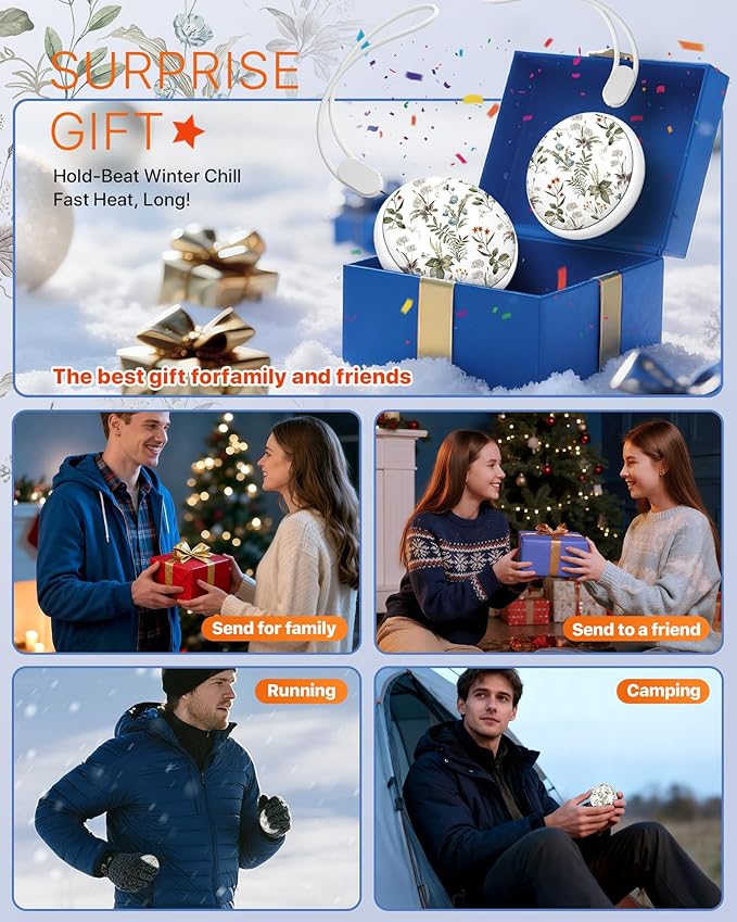 Pocket Size Hand Warmers Rechargeable 2 Pack,20Hrs Long Safe Heat,0.5S Instant Heating,Ultra Thin Electric Hand Warmers,5 Levels Heating Fits in Gloves, Hunting Camping Hiking Essentials