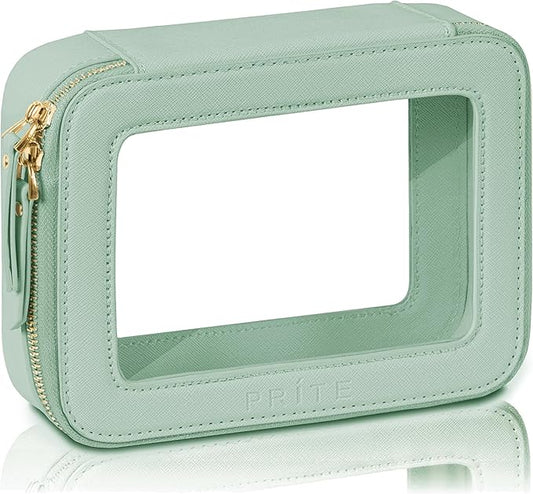 Prite Clear Makeup Bag Cosmetic Organizer Case Waterproof Travel Toiletry Bag Skincare Pouch with Golden Zipper (Green)