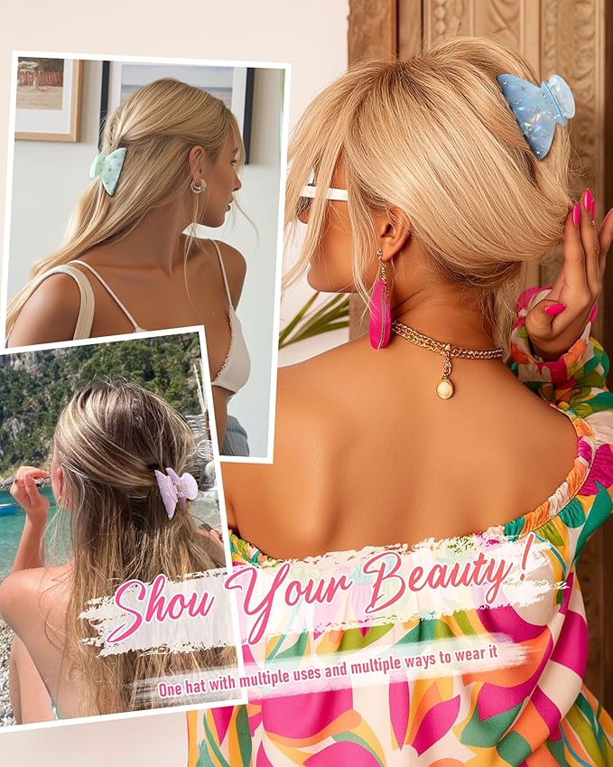 6PCS Acrylic Marbled Hair Claw Clips - Include No Bend No Crease Hair Clips and Medium Rhinestone Claw Clip, Cute Stylish Hair Accessories for Women Makeup, Strong Hold Non Slip for Thick Thin Hair