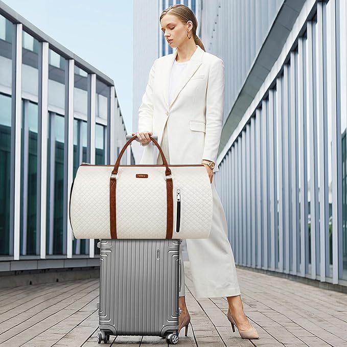 Convertible Garment Duffle Bags for Travel - Carry On Garment Bags With Toiletry Bag, Large Weekender Bags for Women Men 2 in 1 Hanging Suitcase Suit Travel Duffel Bags (White)