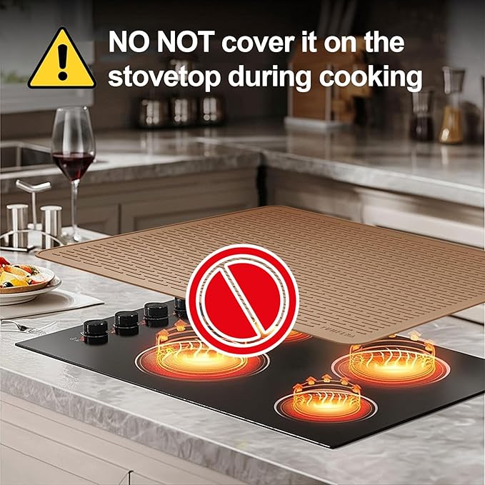 YUHFERA Stove Top Cover for Electric Stove - Silicone Stove Mat for Glass Top, Glass Cooktop Protector, XL Dish Drying Mats for Kitchen,Oven Covers for Electric Stove (Caramel,30 x 21)