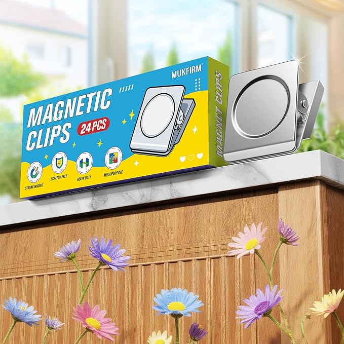 24 Pack Large Magnetic Clips Heavy Duty, Strong Magnet Clips for Notes, Fridge Magnets, Refrigerator Magnets Clip for Organization, Chip Clip Magnets for Whiteboard, Classroom, Cruise, Office