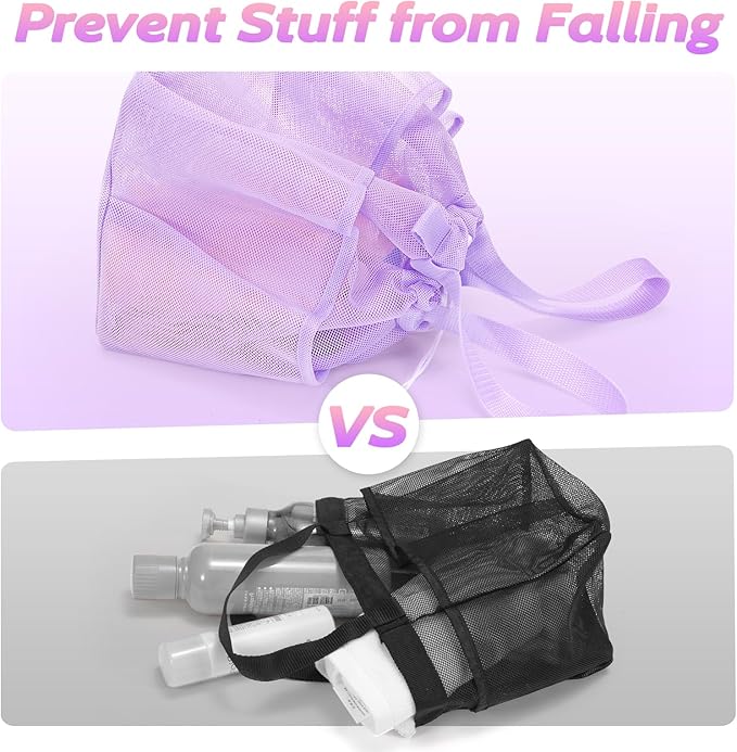 Mesh Shower Caddy Portable with Drawstring, Dorm Room Essentials for College Students Girl & Boy, Larger Shower Bag for Camping, Swimming, Gym, Travel, Bathroom - Purple