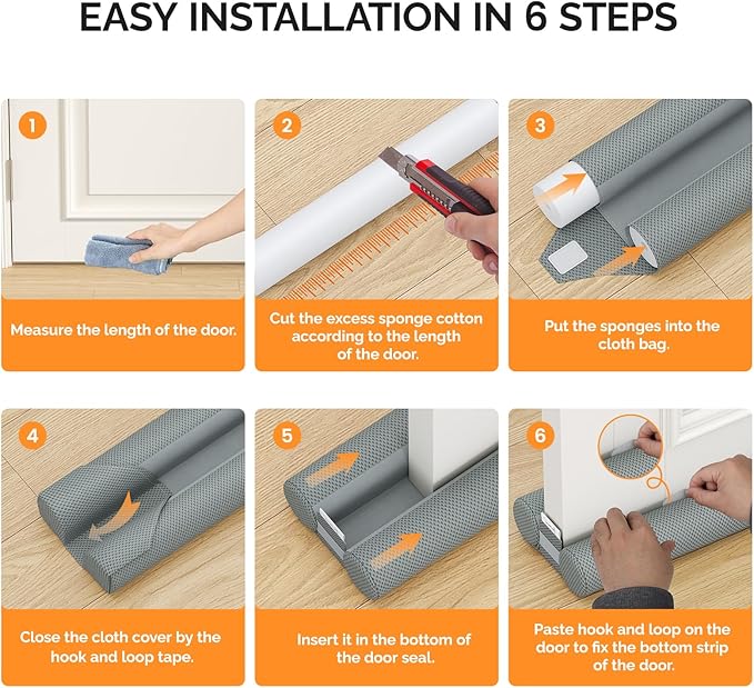 fowong Door Draft Stopper 36 Inch Adjustable Draft Stopper for Bottom of Doors, 30" to 36" Soundproofing Noise Blocker Cover Gap up to 1.5", Grey