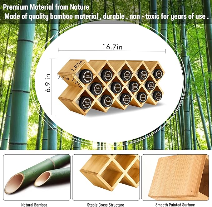 Bamboo Criss Cross Spice Rack Organizer for Cabinet, Wood Seasoning Rack Spice Holder, 18-Jar Spice Rack Tower Spice Storage for Kitchen Countertop Drawer - Jars Not Included