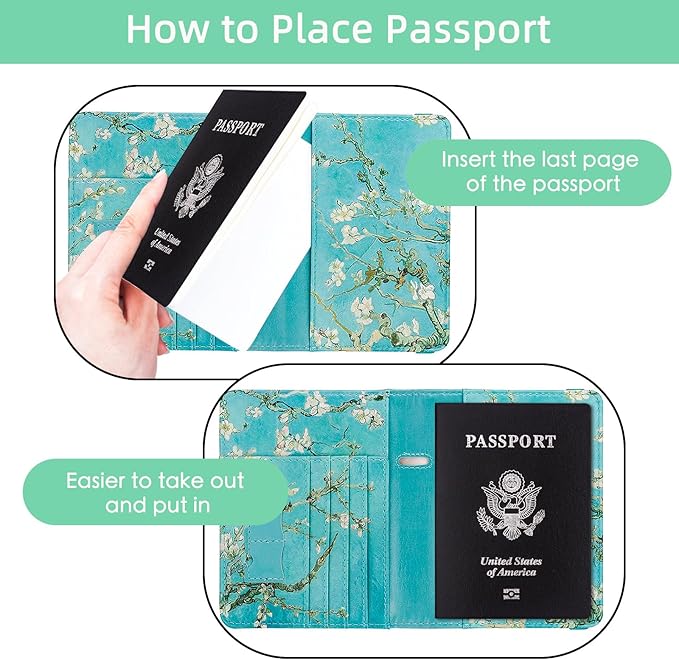 WALNEW Passport Holder for Travel, RFID Passport Cover Wallet for Women Men, PU Leather Passport Book Card Holder Case with Pen, Travelling Essentials for Flying