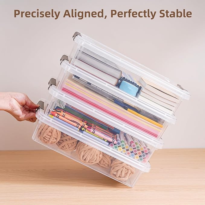 Citylife 10 PCS Plastic Storage Bins with Latching Lids Portable Project Case Clear File Box Stackable Storage Containers for Organizing A4 Paper, Photo, Document, Scrapbook
