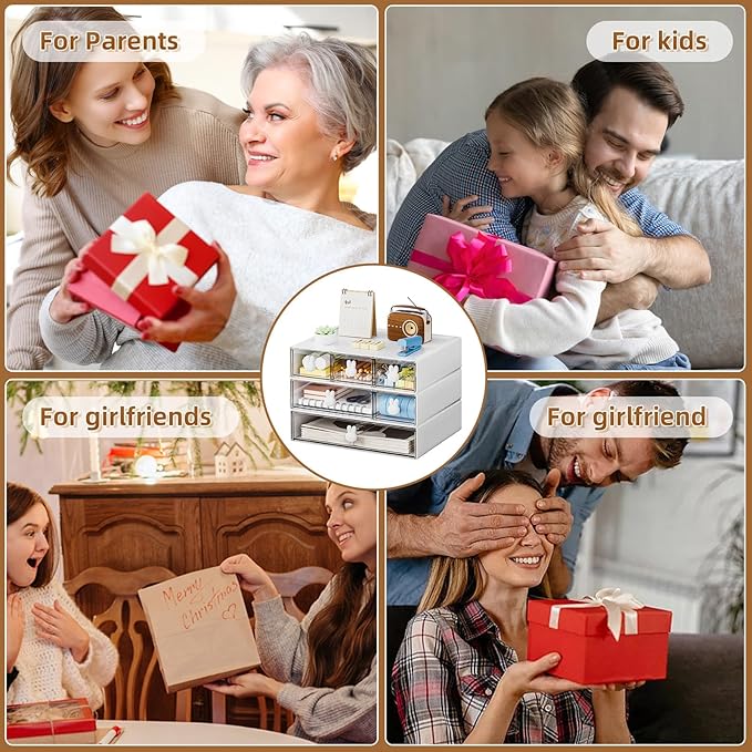 Marbrasse Desk Organizer with 6 Drawers, 3 Tier Stackable Storage Drawers Plastic Makeup Storage, Office Organizers and Storage, Desk Storage Box for Office, School, Home