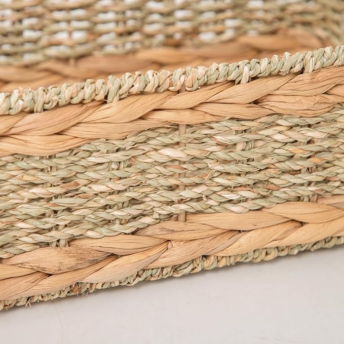 Water Hyacinth Storage Basket - Small Rustic Rectangle Woven basket Organizer with Handle for Home & Office Decor (Hyacinth&Seagrass)
