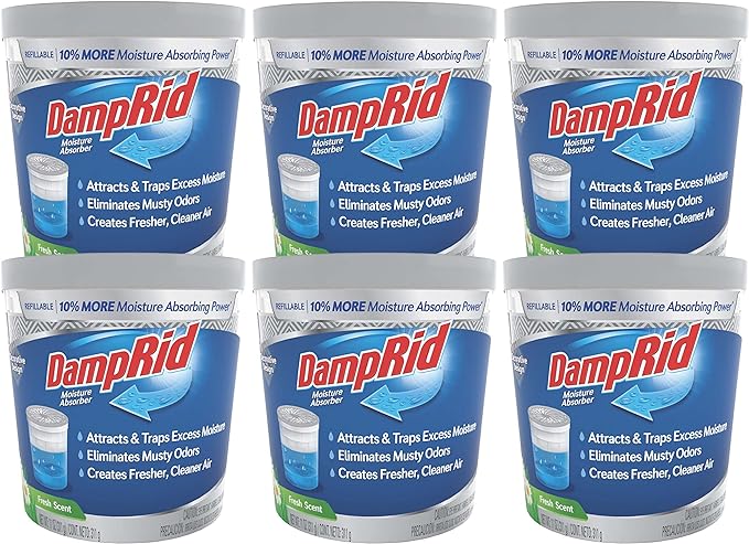 DampRid Refillable Moisture Absorber, 11 oz., 6-Pack - Fresh Scent Moisture Absorbers, 10% More Absorbing Power*, Eliminates Musty Odors for Fresher, Cleaner Air