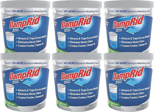 DampRid Refillable Moisture Absorber, 11 oz., 6-Pack - Fresh Scent Moisture Absorbers, 10% More Absorbing Power*, Eliminates Musty Odors for Fresher, Cleaner Air