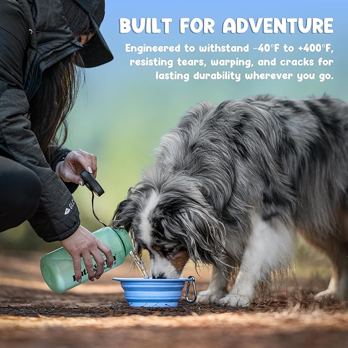 Collapsible Dog Bowl - 800ml/27 oz Portable Silicone Travel Water Bowl for Dogs with Carabiner | Foldable, Dishwasher Safe | Hiking, Camping Dog Essentials & Outdoor Pet Feeding - Blue