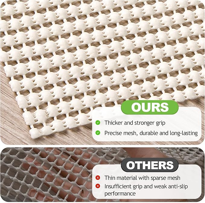 Songrey Non-Slip Rug Pad 3x5 FT, Extra Thick Carpet Pads for Hard Surfaces, Prevents Sliding and Secures Rugs, Provides Floor Protection with Comfort Cushioning