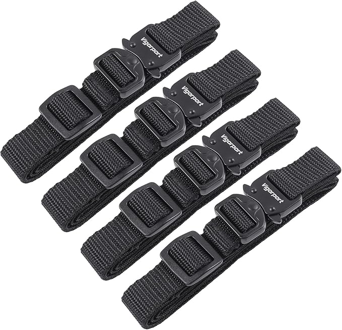 Vigorport Utility Straps Quick Release Nylon Backpack Accessory Bag Strap,Adjustable for Hiking,Travel,Outdoor Sports-4 Pack (Black-Metal Buckle, 0.75''W-24''L)