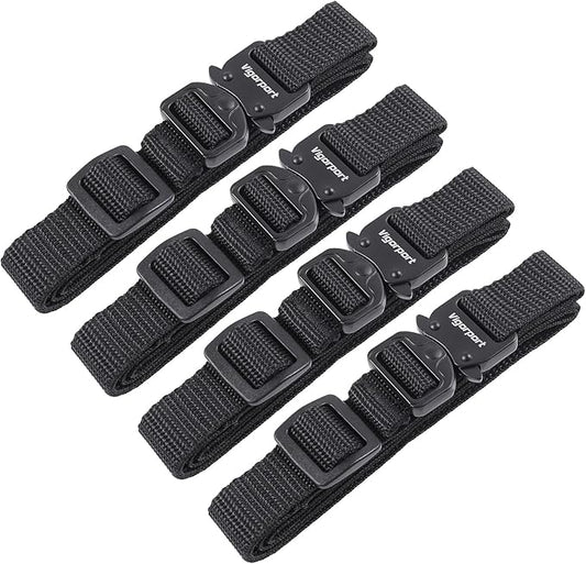 Vigorport Utility Straps Quick Release Nylon Backpack Accessory Bag Strap,Adjustable for Hiking,Travel,Outdoor Sports-4 Pack (Black-Metal Buckle, 0.75''W-40''L)