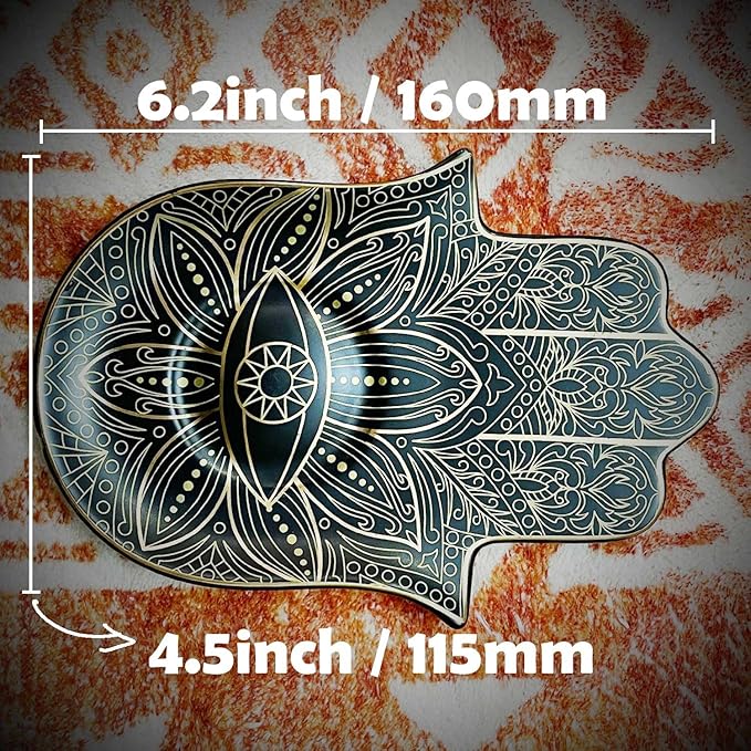 Exquisite Small Ceramic Jewelry Tray - Trinket Dish Evil Eye Decor, Gold Plate Ring Holder, Modern Boho Home Essentials, Perfume Organizer, Witchy, Aesthetic Room Decor (Black Hamsa)