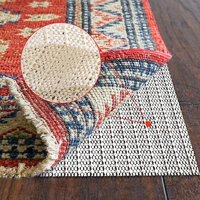 Non Slip Gripper Pad for Hardwood Floors, Area Rug Pads for Tile Floor, Under Carpet Anti Skid Mat, Keep Your Rug Safe in Place, Can be Cut to Any Size (White, 79x55inch)
