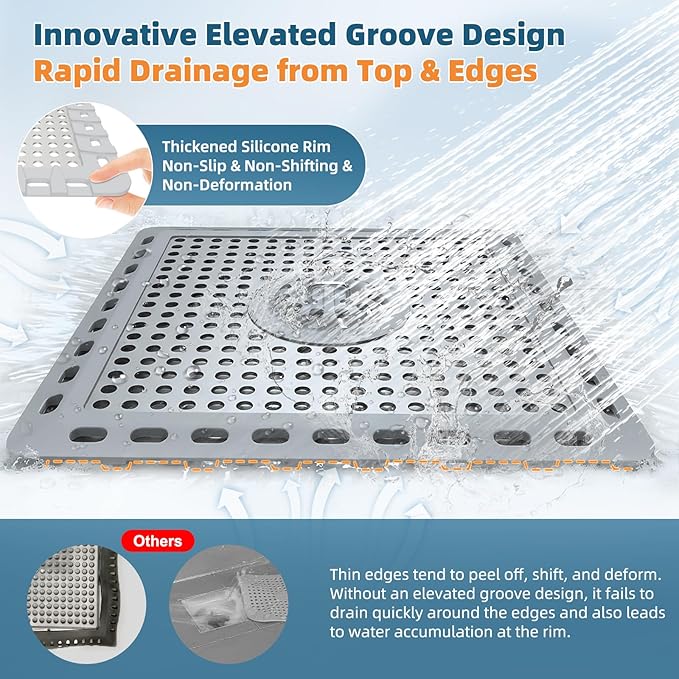 Hibbent Upgraded Shower Drain Hair Catcher, Shower Drain Cover for Bathroom Floor 6" Drain, Anti-Clogging Bathtub Drain Strainer, Stainless Steel Kitchen Sink Drain Strainer with Handle, Grey