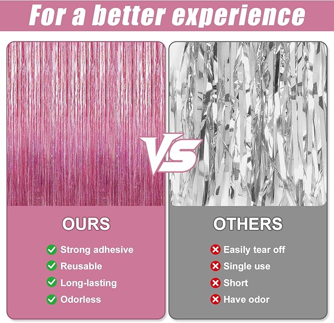 2 Pack Laser Hot Pink Foil Fringe Curtains Streamers Party Decorations 3.3 x 8.2 ft, Tinsel Curtain Fringe Backdrop for Parties, Door Fringe Birthday Streamers, Barbie Backdrop Party Decorations
