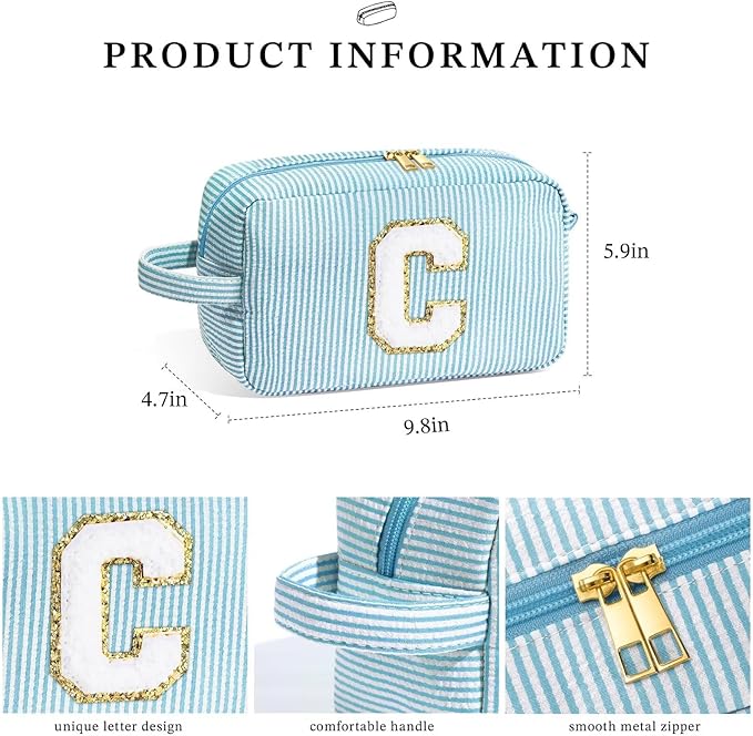 YOOLIFE Gifts for Friends - Personalized Best Friend Birthday Gifts for Women Her Friend Friendship, Sister Gifts from Sister, Personalized Monogram Initial Blue Makeup Bag Cosmetic Toiletry Bag F