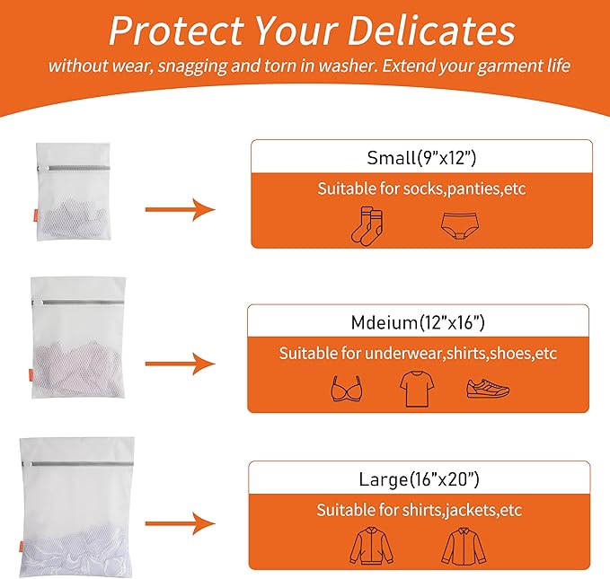 Polecasa 3Pcs Extra Durable 125g Diamond Mesh Laundry Bags with Sturdy Zipper for Delicates, Bras, Baby Clothes, Laundry Room Essentials for College, Dorm (1 Large, 1 Medium, 1 Small)