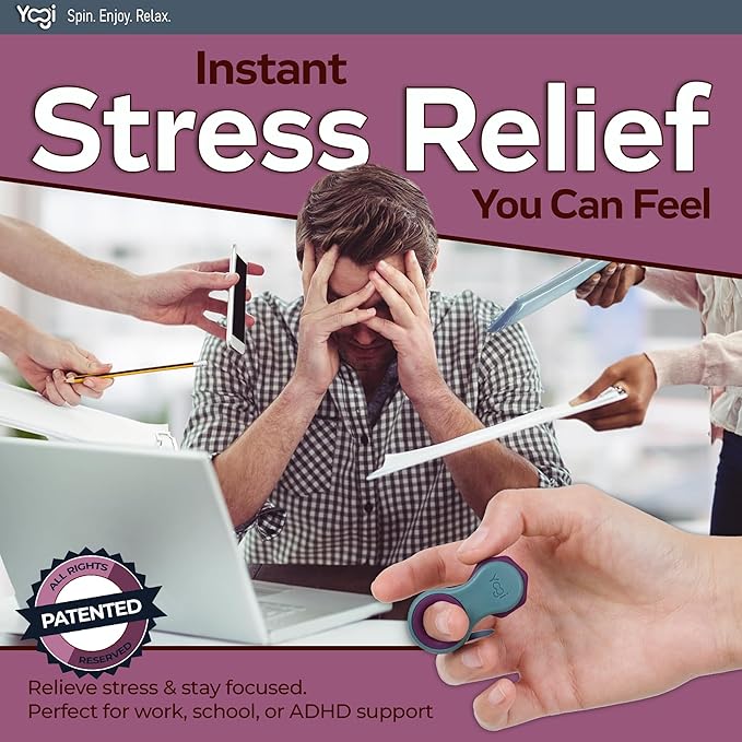 Yogi Fidget Toy – Silent Sensory Spinner for Adults & Kids – Stress Relief Fidgets for ADHD, Anxiety – Fidget Toys for Adults – Includes 5 Finger-Fit Rings – Work, School & Travel – Aurora