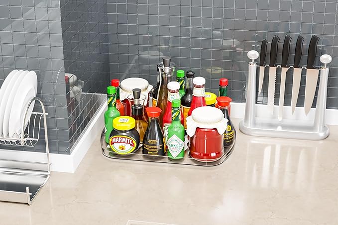 Yieach Clear Refrigerator Lazy Susan Turntable,15.7''x11.8'',Rectangular Fridge Turntable Organizer,Large Rotating Fridge Tray for Kitchen,Countertop,Pantry,Cabinet,Jars and Condiment Organizer,2 Pack