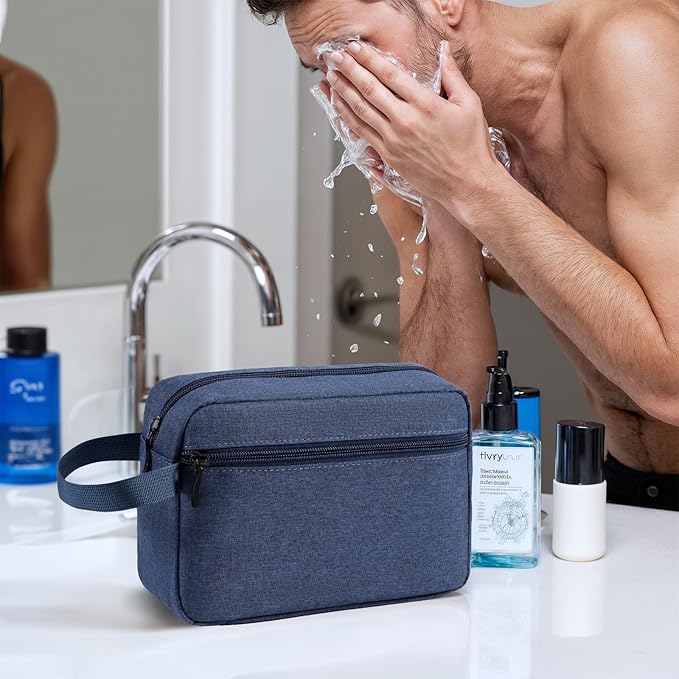 Travel Toiletry Bag, Small Cosmetic Bag, Hanging Water-Resistant Organizer for Men & Women, Ideal for Makeup, Shaving Kit, Gym Essentials & Travel Accessories (Blue)