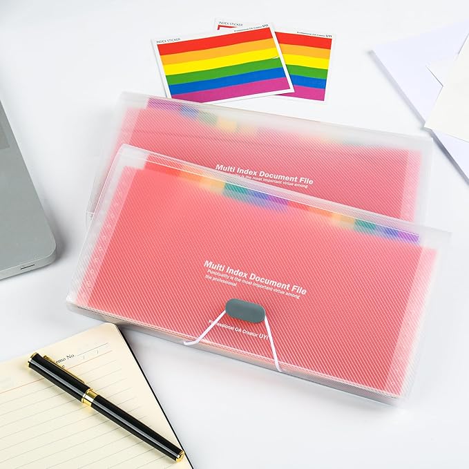 2 Pcs 13 Pockets Expanding File Folders,B6 Accordion Folders/Portable Receipt Organizer/for Receipts, Taxes, Monthly Bills, Cards, Checks, Coupons, Vouchers, Change