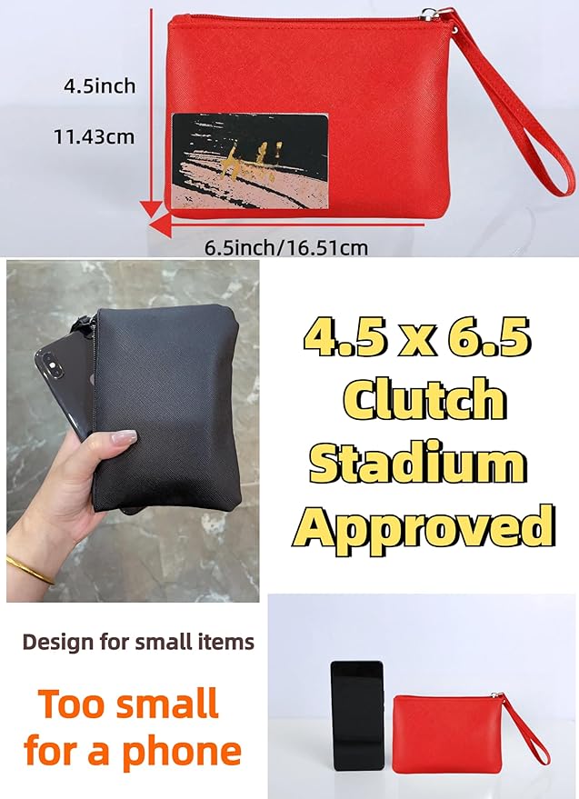 2 Pack Small Zipper Pouch Mini Makeup Bag for Purse Lipstick Cosmetic Travel Make Up Organizer for Women Essentials, Car Change Coin Holder 4.5 x 6.5 Clutch Stadium Approved Wristlet, Red