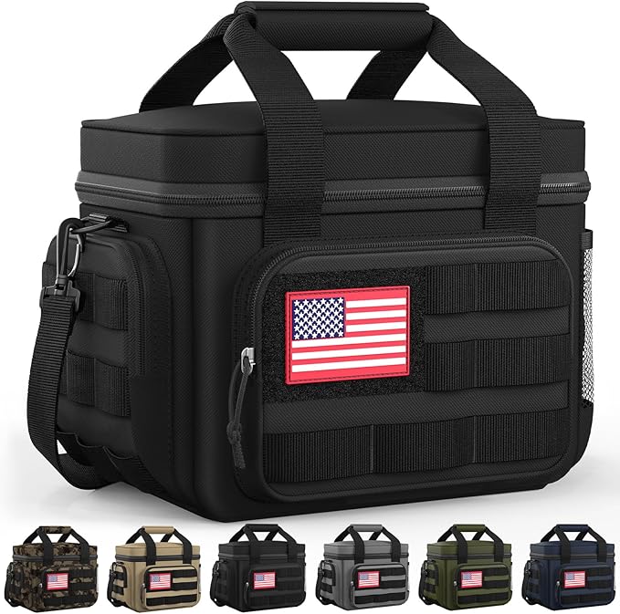 HOTOR Lunch Box for Men & Women - Insulated Lunch Bag with Multiple Pockets, Tactical Cooler Bag for Work, Hiking, Camping, Fishing, Travel, Black, 12.0" x 9.3" x 9.1"