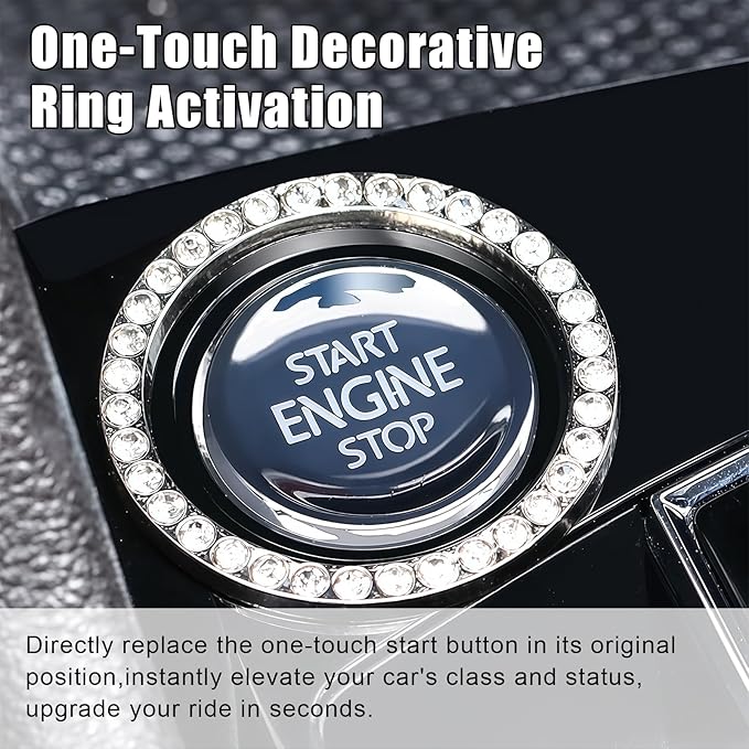 Bling Car Cup Holder Coaster, Anti-Slip Rhinestone Cup Holder Insert (4 Pack) with Push Start Button Ring (2 Pack), Shiny Diamond Car Interior Accessories, Universal for Most Vehicle (Black)