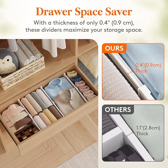 Lifewit 4" High 12 Pack Drawer Dividers, 10.5-16.5" Drawer Divider for Clothes, Adjustable Dresser Drawer Organizers, Plastic Drawers Separators for Clothes, Bedroom, Bathroom, Kitchen, Closet