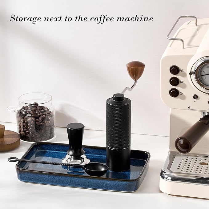 10"×6"×1" Bathroom Vanity Tray for Countertop- Ceramic Decorative Organizer Tray for Dresser Tops, Toilet, Perfume, Sponge Holder Soap Dish Dispenser for Kitchen Counter- Kiln-Transformed Blue