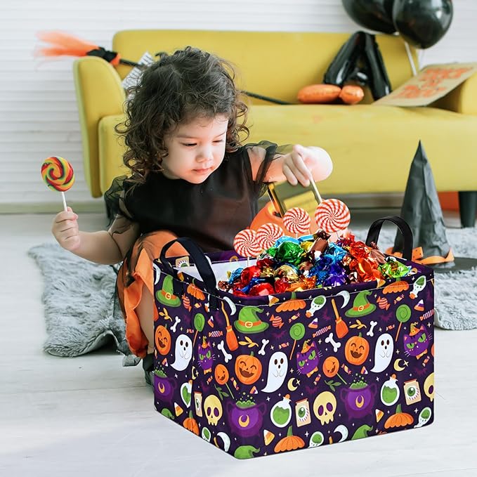 KUNRO Pumpkin Pattern Storage Basket Gift Shelf Basket Storage Bin, Nursery Basket Organizer Box for With Handles for Room Deco