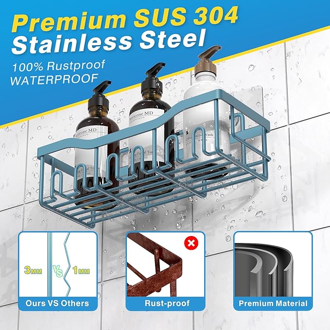 EUDELE 5-Pack Rustproof Stainless Steel Shower Caddy – No Drill Adhesive Bathroom Organizer with Large Capacity, Spacious Shower Shelves for Inside Shower, Kitchen & Home Decor Storage - XL Size