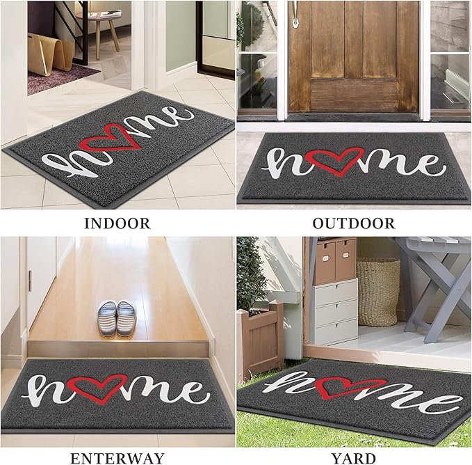 Door Mat, Welcome Mat Low Profile Floor Mat Front Doormat Indoor and Outdoor Doormat Non Slip Rugs for Entryway, Patio, High Traffic Areas (30"x17.5", Grey-Home)