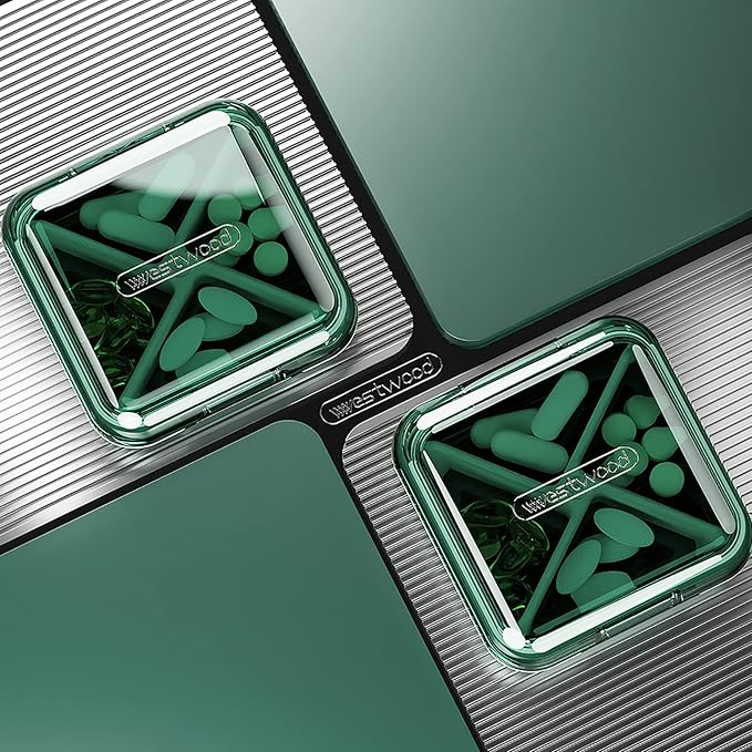 DUBSTAR Daily Pill Organizer,4 Compartments Portable Travel Small Pill Case, Pill Box for Purse Pocket to Hold Vitamins,Cod Liver Oil,Supplements and Medication (Green)