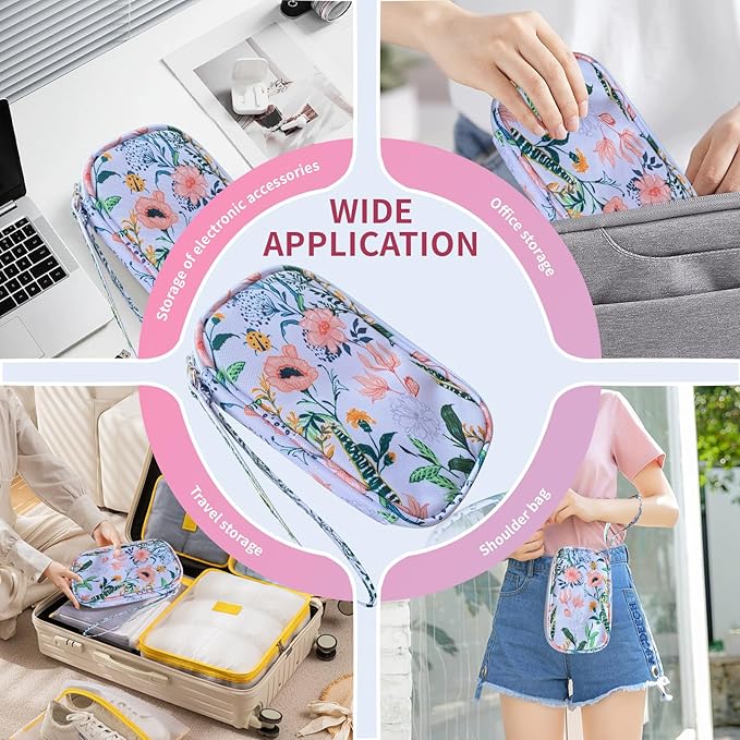 Electronics Organizer Travel Case, Cable Organizer Travel Essentials Tech Pouch,Suitable for Charger, Cable, Phone，Flash Drive,White Flower
