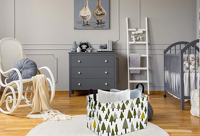 Rec Christmas Tree Print Box Hamper Storage Basket Collapsible Organizer Bin Gift Shelf Baskets for Home and Kitchen Storage