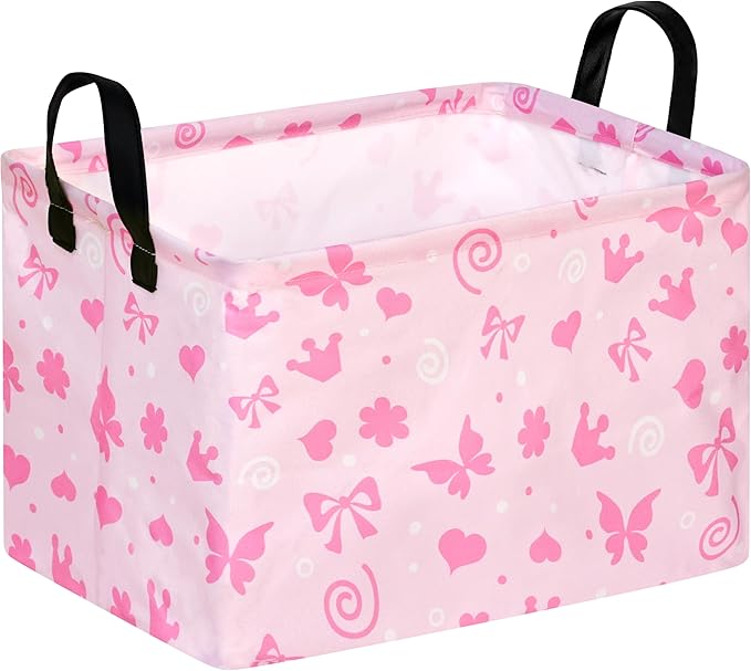 MAIZMZ Empty Gift Basket for Girls Heart Print Storage Cube for Women, Closet Shelf Waterproof Organizer Bins with Handles Nursery hamper Kids Toys Books Box Room Deco